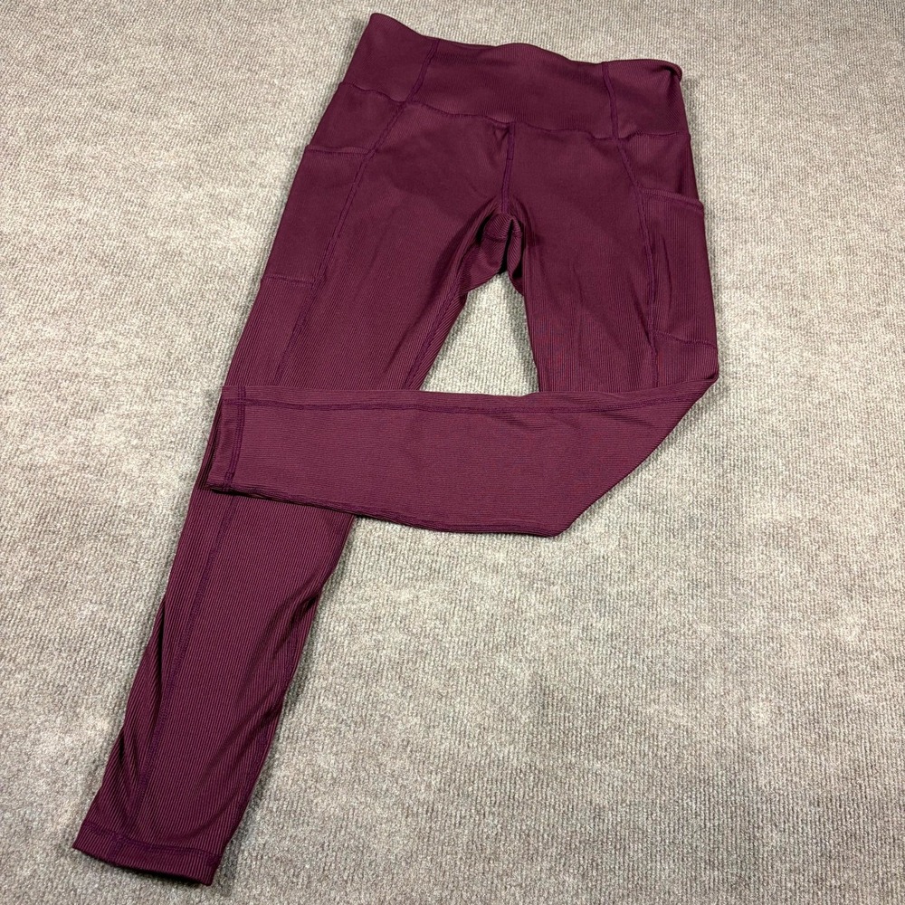Lukka Lux Leggings Women Medium Burgundy Stretch Ribbed Performance Pockets Yoga